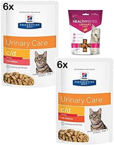 HILL'S PRESCRIPTION DIET Feline C/D Urinary Stress Mix 12 x 85gr (Chicken 6 pouches/Salmon 6 pouches) and Vetiq Treats Urinary care for Cat