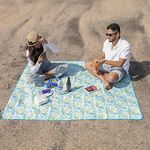 HOKIPO Foldable Picnic Blanket Mat with Waterproof Backing for Garden, Beach Camping, Hiking, Travel, Baby Crawl, 5x6 feet, Floral Blue (AR3919)