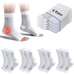 cheap4uk 4 Pairs Neuropathy Socks Compression Socks for Women & Men Plantar Fasciitis Socks Ankle Support Brace for Sprained Ankle Breathable Anti-Slip Soothe Socks for Pain Relie(White,5-7.5）