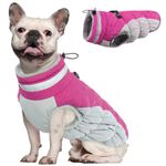 OUOBOB Dog Coat, Fleece Dog Vest with Harness Built in, Dog Cold Weather Coats, Dog Snowsuit Waterproof, Dog Coats for Small Dogs, Dog Winter Jacket Windproof, Dog Puffer Jacket Rose Red XS
