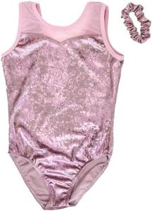 Destira Pink Pearl Dance Leotard For Girls, Dusty Pink Soft Velvet With Sweetheart Mesh Neckline, Child Small (6x)