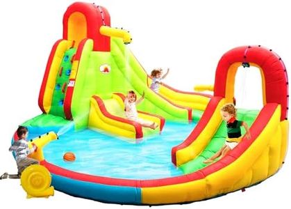 Heavy Inflatable Water Slide Park, Double Slide Climbing Wall Fountain for Outdoors, Equipped with Air Blower
