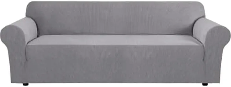 H.VERSAILTEX Stretch Oversized Couch Cover 1 Piece Sofa Slipcovers for Living Room Soft Cover for Sofa Feature Thick Checked Jacquard Fabric with Elastic Bottom, Sofa X-Large - Dove