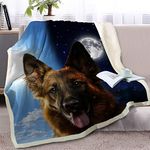 BlessLiving Fuzzy Dog Blanket For Kids Adults Sun and Moon Print Fleece Blanket Reversible Animal Pattern Sherpa Throw Twin/Double (German Shepherd dog,150x200cm)