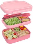 CAPERCI Bento Lunch Box for Kids, 1400ml Stackable Lunch Containers with Compartments, Leak-Proof Snack Boxes with Sauce Container Cutlery for Teenagers Adults School Office (Pink)
