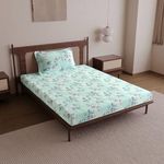 Divine Casa 144 TC Cotton Single Bedsheet with 1 Pillow Cover | Soft Breathable Bedsheet for Single Bed | Modern Printed Bed Sheet Set for Bedroom & Guest Room | 145 x 223 cm (Mint Green, Floral)