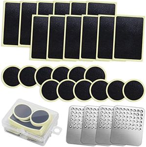 LICQIC Bicycle Tyre Repair Kit, Self Adhesive Bike Puncture Repair Patches, Cycle Puncture Repair Kit with Metal Rasps, for Road, Mountain or Commuter Bikes
