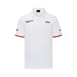 Fuel for Fans Porsche Motorsport, men's polo T shirt, white, printed Team and sponsor logos, Official Merchandise (X-Large)