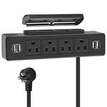 Black Under Desk Power Strip, Adhesive Wall Mount Power Strip with USB,Desktop Power Outlets, Removable Mount Multi-Outlets with 4 USB Ports, Power Socket Connect 5 Plugs for Home Office Reading