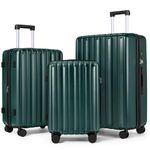 SHOWKOO Luggage Sets 3 Piece 100% PC Ultra Tough Hardside Expandable Suitcases Sets with TSA Lock Double Spinner Wheels (20in/24in/28in, Dark Green