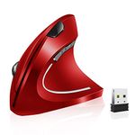 Vassink Ergonomic Mouse, Rechargeable Wireless Mouse, 2.4GHz Rechargeable Wireless Vertical Optical Mice with USB Receiver, 6 Buttons, 800/1200/1600 DPI, for Laptop, PC, Computer (Red)