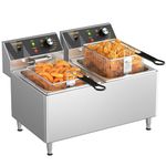 Commercial Deep Fryer 3100Wx2 Electric Countertop Fryer 24L Heavy Duty Large Stainless Steel Deep Fryers with Double Baskets, Lid and High Legs for Restaurant, UL Certified
