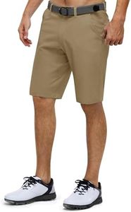 33,000ft Men's Golf Shorts Dry Fit, 11" Lightweight Quick Dry Golf Stretch Bermuda Shorts Performance Casual Shorts with Pockets for Golf Travelling and Working, Light Khaki 34W