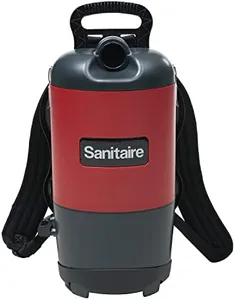 Sanitaire EURSC412B Quiet Clean Backpack Lightweight Vacuum, 8.5 Amps Power, 21" Length x 10-1/2" Width x 10-1/2" Height, Black/Red,Chrome