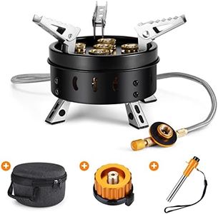 Odoland Réchaud à Gaz 11000w Cuisinière Réglable Ultra Léger Portable Propane Poêle Coupe - Vent Camping Extérieur Randonnée Sac à Dos, Noir