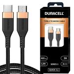 Duracell Type-C To Micro 1.2M braided Sync & Charge Cable, USB C to Micro Fast Charge Compatible for fast data transmission (Black)