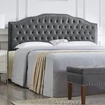24KF Upholstered Button Tufted King Size Headboard with Nailhead Trim, Soft Velvet Fabric Headboard King/Cal King Size -Dark Gray