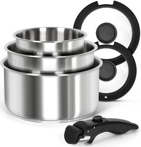 MICHELANGELO Stainless Steel Pot Set with Removable Handle, 6Pcs Stainless Steel Saucepan Set with Lids & Detachable Handle, Triply Base Sauce Pan, Induction Compatible - Black