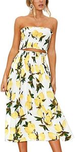 Angashion Women's Floral Crop Top Maxi Skirts Set 2 Piece Outfit Dress Lemon