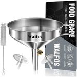 Stainless Steel Funnel, Walfos Kitchen Funnel with 2 Removable Strainer & 1Pc Cleaning Brush, Perfect for Transferring of Liquid, Oils, Jam, Dry Ingredients & Powder (4.1")