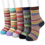 Women Winter Socks, SMALUCK 5 Pairs Thermal Wool Warm Knitting Ladies Socks Vintage Style Cotton Thick Bed Sock Multicoloured for Home Office School, Ideal Christmas Gifts 4/8 UK