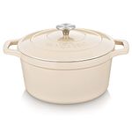 vancasso Cast Iron Dutch Oven, 6 QT Dutch Oven Pot with Lid and Dual Handles, Round Dutch Oven Cast Iron Pot with Non Stick Enamel Coating for Bread Baking, White Dutch Oven for Kitchen