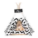 Pet Teepee Tents 60x60x70cm Dogs & Cats Bed Pet Play House Luxery Dog Tents with Thick Cushion & Blackboard Removable and Washable Dog Teepee Bed Indoor Easy Assemble