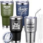 Uiifan 4 Sets Coach Thank You Gifts Best Coach Ever Tumbler Coach Mug with Lids Straws 30 oz Stainless Steel Coach Tumbler Coach Appreciation Gift for Men Women(Black, Silver, Army Green, Navy Blue)