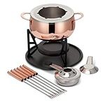 Oak & Steel - Stainless Steel Rose Gold Fondue Gift Set for Cheese, Chocolate, Meat Broth with Forks - 6 Person