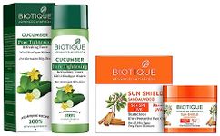 Biotique Bio Cucumber Pore Tightening Toner, 120ml & Biotique Bio Sandalwood Face & Body Sun Cream Spf 50 Uva/Uvb Sunscreen For All Skin Types In The Sun Very Water Resistant, 50gm