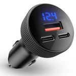 108W USB C Car Charger, Dual PD45W QC3.0 USB Cigarette Lighter Charger Adapter, Fast Car USB Charger with Digital Voltmeter Compatible with iPhone 15/14/13/12 Galaxy S23/S22/S21 iPad Tablets