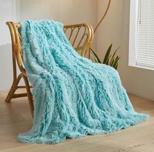 XeGe Plush Faux Fur Throw Blanket, Aqua Comfy 50x60 Fuzzy Blanket Throw, Luxury Boho Lightweight Couch Blanket, Autumn Ultra Soft Fluffy Shaggy Lap Blanket for Couch Bed Sofa Chair Ombre Aqua Green