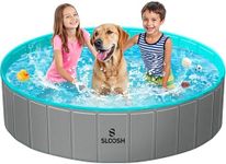 SLOOSH Foldable Dog Kiddie Pool - Portable Hard Plastic Doggie Swimming Pool, Anti-Slip Collapsible Pets Bath Tub Suitable for Kids Toddler Indoor Outdoor Backyard Use (Gray, 63" x 12")