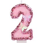 2.95 Inch Birthday Number Candles, Glitter Pink Number Candles Cake Topper Butterfly Birthday Candles with Sequins for Anniversary Celebrations Supplies (Number 2)