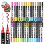 Shuttle Art Dual Tip Metallic Acrylic Paint Pens, 28 Colours Fine & Brush Paint Marker Pens, Paint Pens for Rock Painting, Ceramic, Wood, Fabric, Art Marker Pen Set for Kids Adults on Christmas Easter