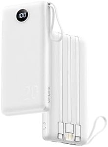 Portable Charger 20000mAh, PD 20W Fast Charging Power Bank for iPhone, VRURC Phone Battery Pack USB C with 4 Built-in Cables Compatible with iPhone 15 14 13 12,Samsung,Tablet Phones White