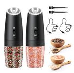 Electric Salt and Pepper Grinder Set, USB Rechargeable Pepper Mills with White Light and Adjustable Coarseness, Automatic Salt Grinder Ceramic Rotor for Home, Kitchen (Black, 2 PCS)