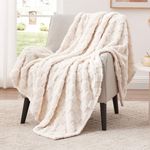 EXQ Home Fleece Throw Blanket for Couch or Bed - 3D Plaid Jacquard Decorative Blankets - Cozy Soft Lightweight Fuzzy Flannel Blanket Suitable for All Seasons(50"×60",Beige)