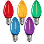 KGC 25Pack C7 LED Christmas Light Bulb, C7 Shatterproof LED Bulbs for Christmas Outdoor String Lights, 0.6W 7W Incandescent Equivalent 50LM, E12 Base Commercial Grade Holiday Bulbs - Multicolor