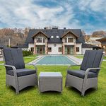 AZRBOPO 3 Pieces Outdoor Rattan Bistro Set, Patio Wicker Balcony Furniture with Steel Frame, Conservatory Set w/ 2 Cushioned Chair, Coffee Table, Rain Cover