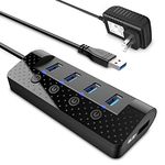 Powered USB Hub 3.0, atolla USB Hub with 4 USB 3.0 Data Ports and 1 USB Smart Charging Port, USB Splitter with Individual Power Switches and 5V/3A Power Adapter