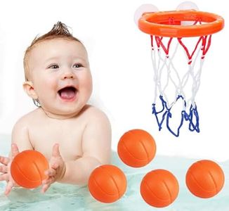 WADY Basketball Hoop Balls for Bathroom, Bathing Toy Bathtub Basketball Hoop, Suitable for Children, There are Fun Game Gifts in The Bathroom, Suction Cup Basketball Hoop with 5 Ball (Orange Duck)