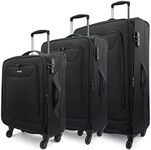 Eaglemate Soft Lightweight 3pcs Suitcase Luggage Sets Carry On Suitcase Luggage Expandable TSA Lock Spinning (Black)