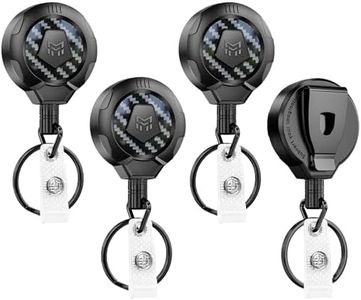 MNGARISTA Upgraded Heavy Duty Retractable Keychain with Belt Clip, 10 OZ Retraction, 31.5" Stainless Steel Cord Key Chain, 3K Carbon Fiber ID Badge Reel Holder with Badge Strap and Key Ring, 4 Pack