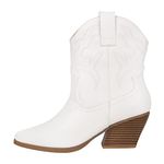 KAYDAY ~MORLEY~ Women's Cowgirl Cowboy Western Stitched Ankle Boots Pointed Toe Short Booties, White/Beige, 5 UK