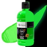 Artecho Green Glow in the Dark Acrylic Paint - Large Bottle 500ml / 16.9oz, Craft Paint for Canvas, Rocks, Wood, Fabric, Ceramic, Non-Toxic