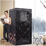 Full Size Portable Infrared Sauna Kit, One Person Home Spa, with Timer & Temperature Remote Control, Foot Heating Pad, Upgraded Foldable Chair-Black