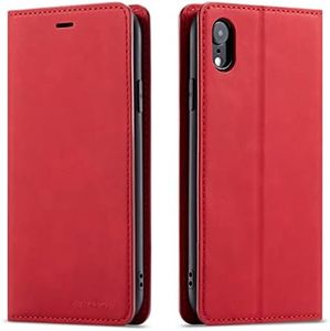 QLTYPRI for iPhone XR Case, Premium PU Leather Cover TPU Bumper with Card Holder Kickstand Hidden Magnetic Adsorption Shockproof Flip Wallet Case for iPhone XR (6.1 inch) - Red