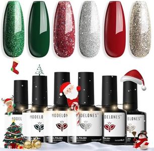 Modelones Gel Nail Polish 6 Colors Christmas Winter Sparkle Dark Green Red Glitter Silver Champagne Rose Gold New Year Shades Gel Polish Kit Fall Soak Off Nail Art Manicure Home Gifts for Women
