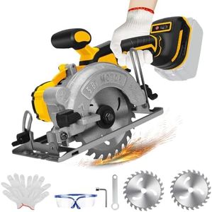 Cordless Circular Saw for Dewalt 20V Max Battery, 5" Brushless Circular Saw with 2 Saw Blades(125mm), 0-45° Cutting Angle, Max Cutting Depth 1.6"(90°), 1.28"(45°), Idea for Cutting Wood (No Battery)